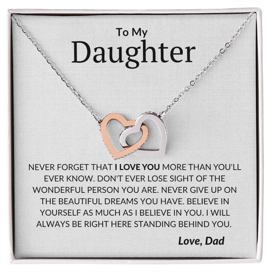 To My Daughter - Love - Interlocking Hearts Necklace